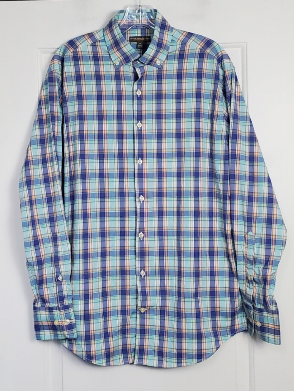 Peter Millar Summer Comfort Mens Plaid Button Down Shirt Performance Size M GUC